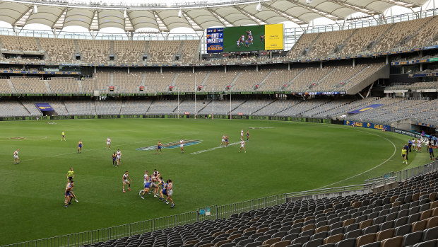 An empty Optus Stadium greeted the Western Bulldogs for their clash with West Coast.