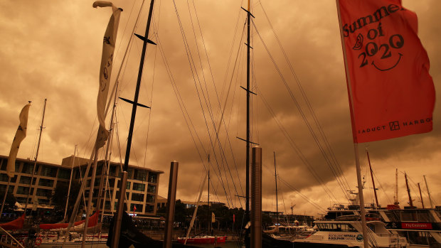 An orange glow darkens the sky at 5pm in Auckland.