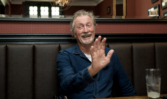 Bryan Brown at the Riverview Hotel in Balmain with his lemon squash.