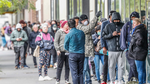 A queue outside a Centrelink office in South Melbourne last week.