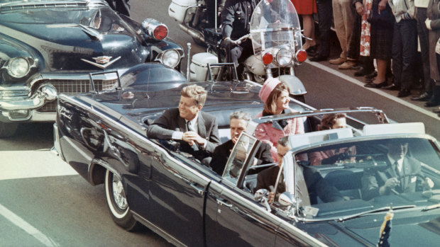 Jackie Kennedy wears a pink Chanel suit on November 22, 1963, the day President John F. Kennedy was assassinated in Dallas.