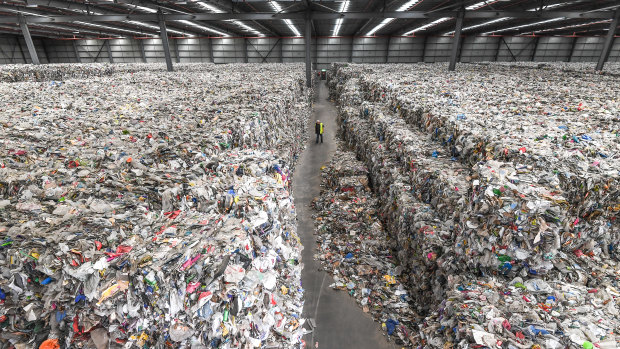 A warehouse in Derrimut where thousands of tonnes of waste left by SKM still sits. SKM's purchase by Cleanaway will not address the problem.