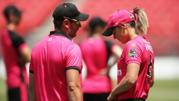 Sixers captain Ellyse Perry with coach Ben Sawyer.