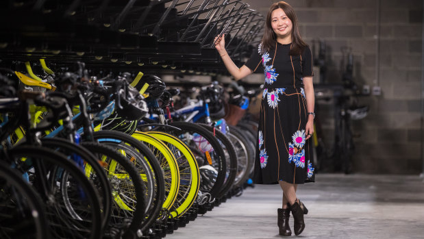Director of international business at developer UEM Sunrise Ong Chee Wei at Aurora Melbourne Central's 700-plus capacity bike locker. 