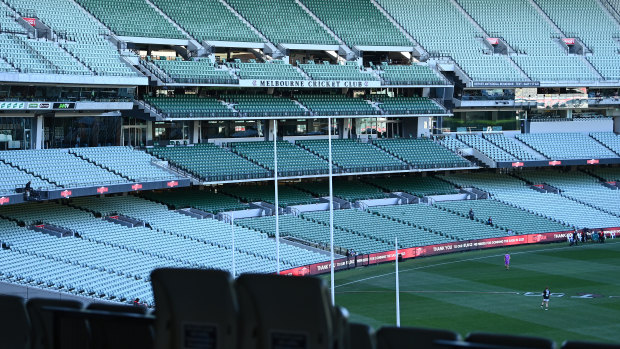 An empty MCG members reserve during the round 23 Essendon v Collingwood game.