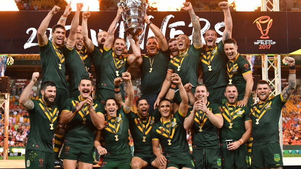 Supreme: Australia celebrate winning the Rugby League World Cup final.