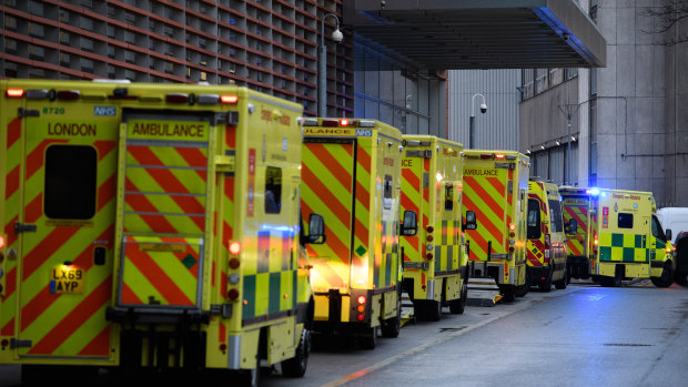 A row of ambulances outside the Royal London Hospital last week. 