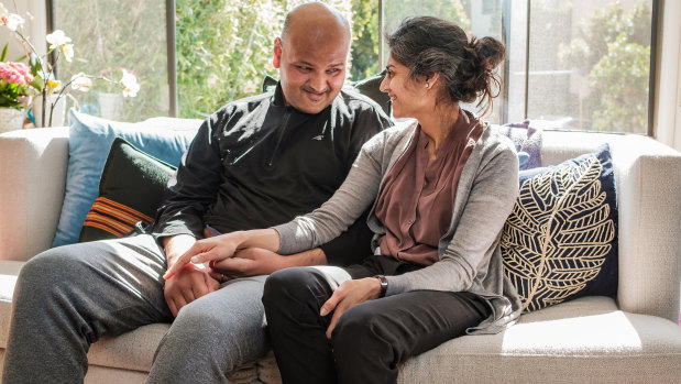 Rahul Desikan and his wife Maya Vijayaraghavan at their home. 