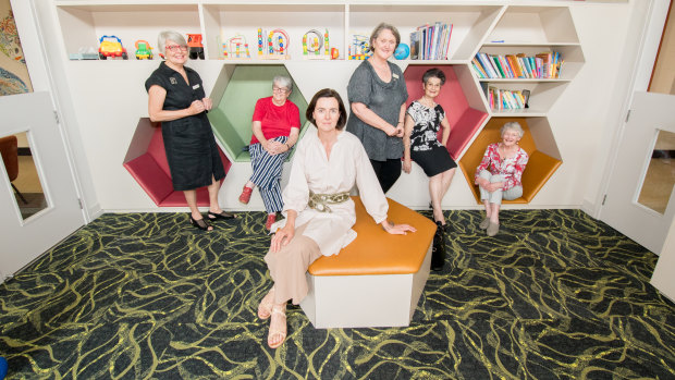 From left: Canberra Mothercraft Society board members Jane Smyth and Lynne Johnson, President Fiona Smith du Toit, hospital director Mary Kirk, and board members Viola Kalakerinos anad Wendy Saclier.