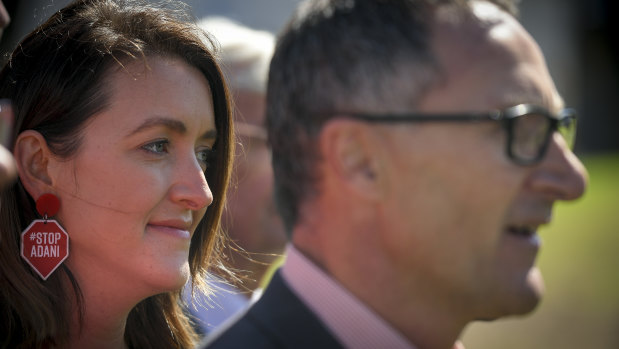 Steph Hodgins-May with Greens leader Richard Di Natale last week.