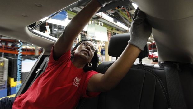 A US factory worker in Michigan. 