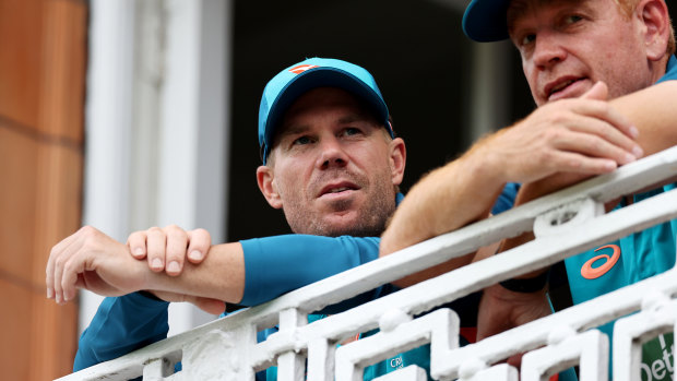 Australian opener David Warner and coach and selector Andrew McDonald.