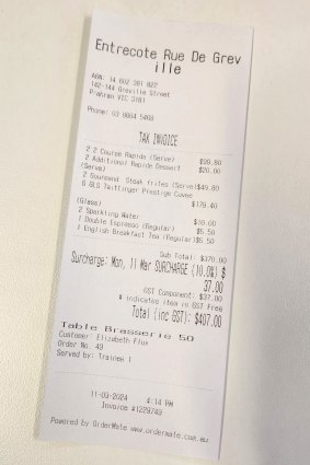 The bill at Entrecote.