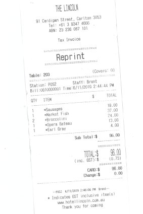Receipt for lunch with Nic Naitanui.