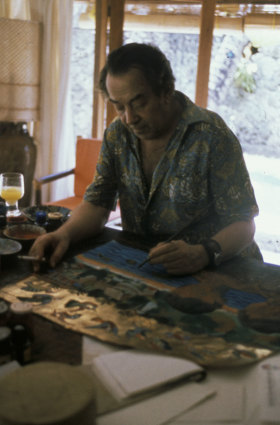 Donald Friend at work in Bali in 1975