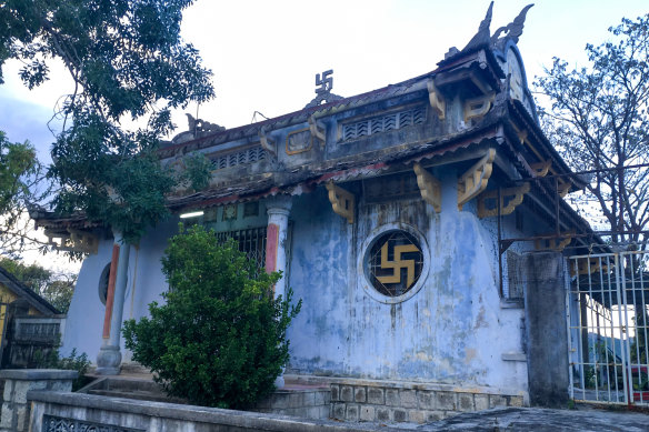 A Buddhist temple in Nha Trang, Vietnam. The walls and roof are decorated with the Sanskrit swastika.