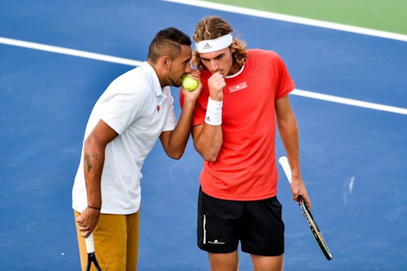 Nick Kyrgios and Stefanos Tsitsipas played doubles together in Washington in 2019.
