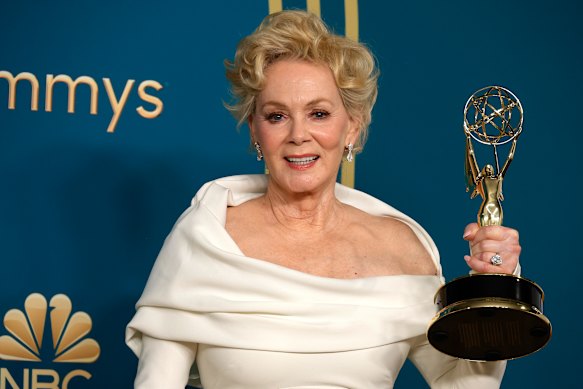 Jean Smart with her 2022 Emmy for outstanding lead actress in a comedy series.