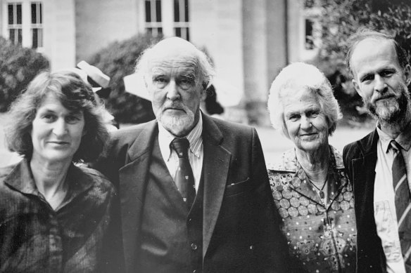 Katerina Clark with her parents, Manning and Dymphna Clark, and her younger brother Axel in 1990.