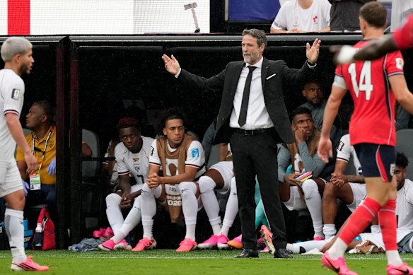 Panama head coach Thomas Christiansen reacts during his side’s match against England. 