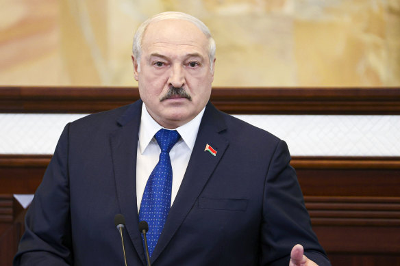 Belarusian President Alexander Lukashenko addresses the Parliament in Minsk, Belarus.