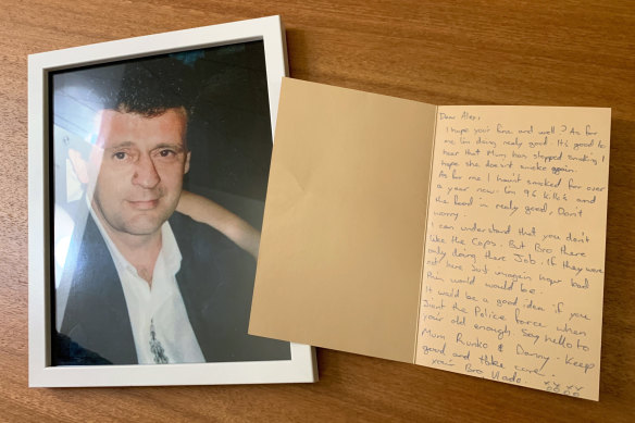 The photo of Vlado Micetic and the handwritten note he sent to his brother.