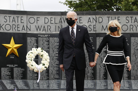 Joe Biden and his wife Jill both wore masks at the Delaware Memorial Bridge park.