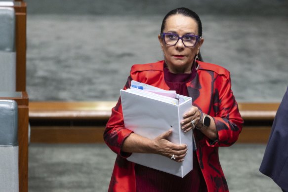 Minister for Indigenous Australians, Linda Burney, arriving for question time today.