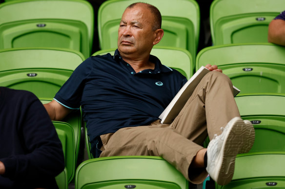 Wallabies coach Eddie Jones watches the Reds play the Force in the final game of Super Round at AAMI Park last Sunday.