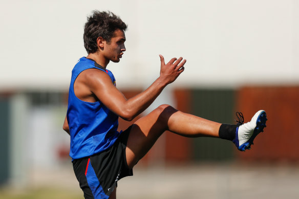 Jamarra Ugle-Hagan in action during a Bulldogs training session earlier this month. 