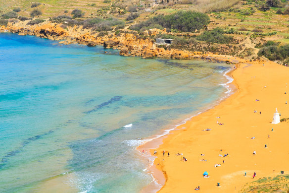Maltese beach Ramla Bay stands out with its orange-tinged sand. 