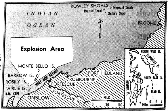  Map of the explosion area. Monte Bello Islands off the coast of Western Australia.
