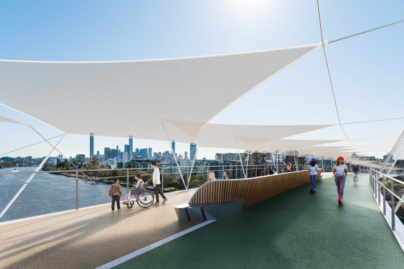 An artist’s impression of the planned green bridge between Toowong and West End in Brisbane.