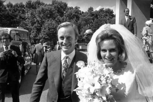 With Camilla at their wedding in 1973. 