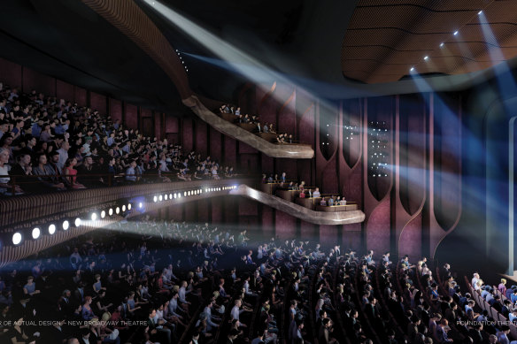 A render of the proposed Broadway-style theatre for Pyrmont.