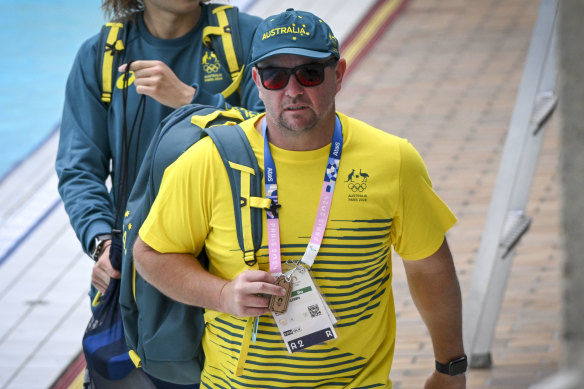 Australian swimming coach Michael Palfrey at training on Thursday in Paris.