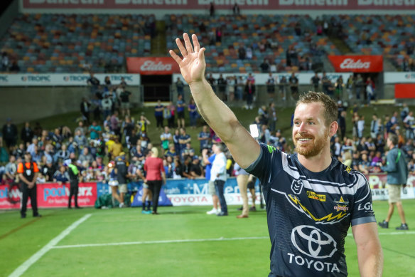 Michael Morgan farewells Cowboys fans at his side's final game at 1300Smiles Stadium.