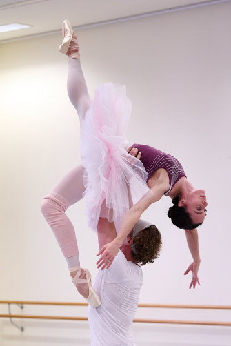 Amy Harris and Adam Bull during rehearsals for the Australian Ballet’s Celebration Gala. 
