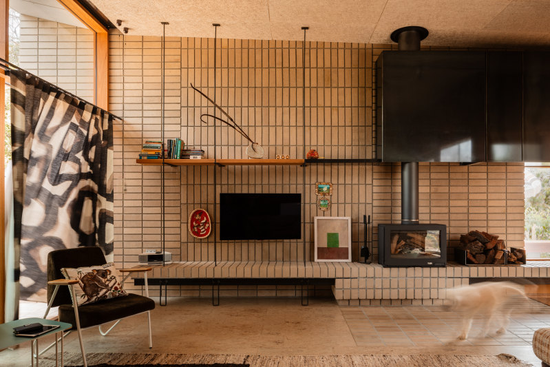 Beige bricks were used for some walls and even for the island bench in the kitchen.