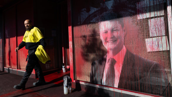 Red paint was splashed on Ben Carroll’s Niddrie office overnight.