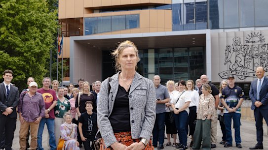 Former wildlife carer Tracy Dods with some of her supporters outside Parramatta District Court as she awaited the outcome of her appeal.