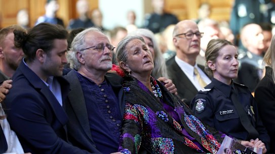 Sacha de Waart-Hottart and parents Alain Hottart and Carolina de Waart during the funeral service.