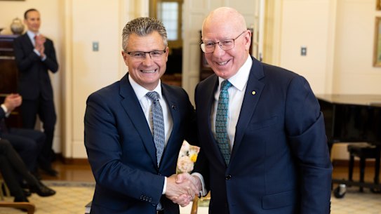 Assistant Minister for the Republic Matt Thistlethwaite at his swearing-in ceremony with Governor-General David Hurley at Government House.