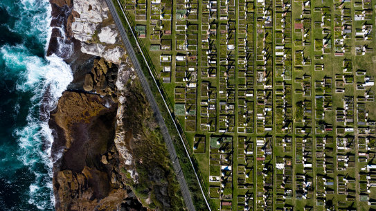 Aerial shots taken by drone of the Waverley Cemetery. At 16 hectares in size, it is one of the largest and greenest spots in the local government area. It is also home to the Superb fairy-wren and other little birds that love the coastal heathland. 