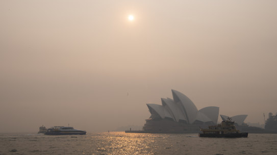Smoke haze over Sydney Harbour.