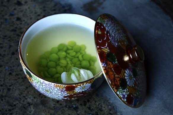 Pea and “ichiban” dashi.