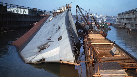 SS Normandie meets her maker – she had managed to complete 139 transatlantic voyages.