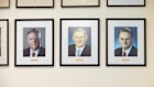 Mark Latham’s portrait, bottom right, will remain in Labor’s caucus room with text added below.
