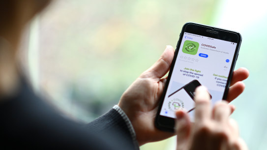 MELBOURNE, AUSTRALIA - APRIL 26: In this photo illustration, the Australian government coronavirus (COVID-19) tracking app 'COVIDSafe' is seen on April 26, 2020 in Melbourne, Australia. The Australian government application will create a bluetooth connection between two phones with the application installed, log the interaction, and help the government identify potential COVID-19 cases. Critics are concerned about personal privacy, and the app requires uptake of just under half the population to be successful. (Photo by Quinn Rooney/Getty Images)