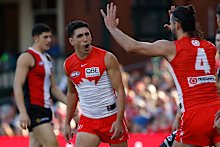 Justin McInerney of the Swans celebrates a goal.